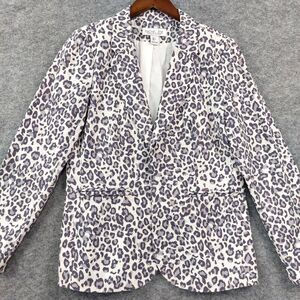 Rachel Zoe Blazer Womens Large Leopard Print Linen Jacket Trendy Animal Print
